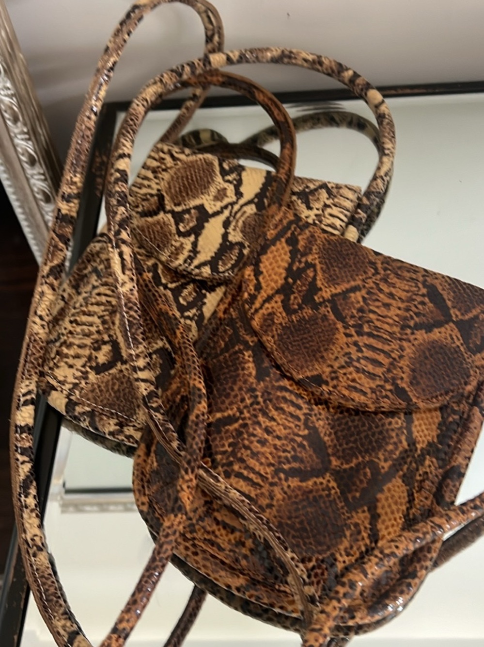 Snakeprint Brown Crossbody Bag with Adjustable Strap
